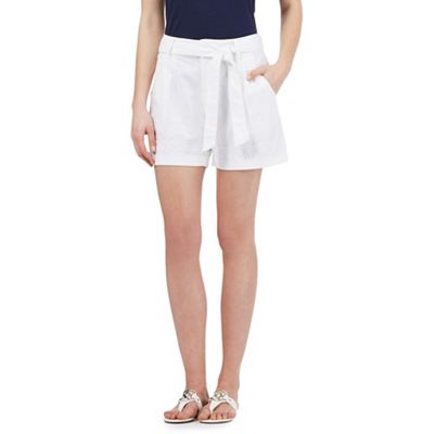 White linen blend shorts